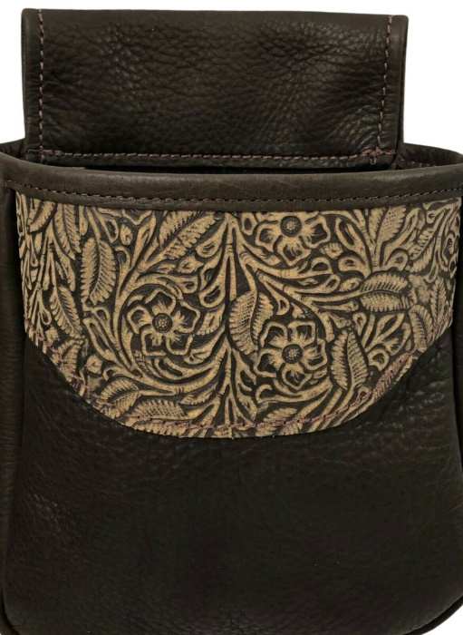 (image for) Embossed Floral Leather Shotgun Shell Double Belt Pouch